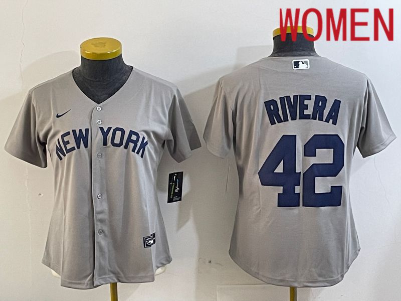 Women New York Yankees 42 Rivera Grey Game Nike 2024 MLB Jersey style 2